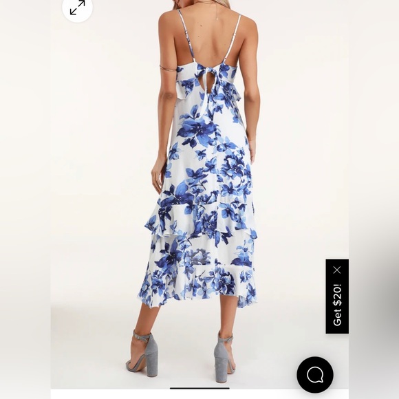 Lulus Island Time Blue and White Floral Print Ruffled Midi Dress - Picture 3 of 3